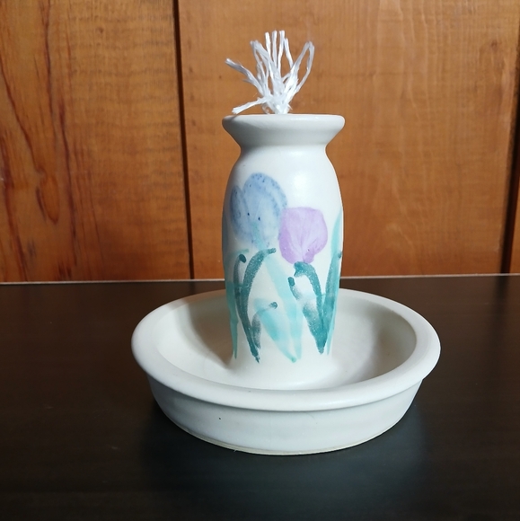 Flo Greig Studio Art Pottery Floral Oil Lamp with Wick & Top - Picture 3 of 11